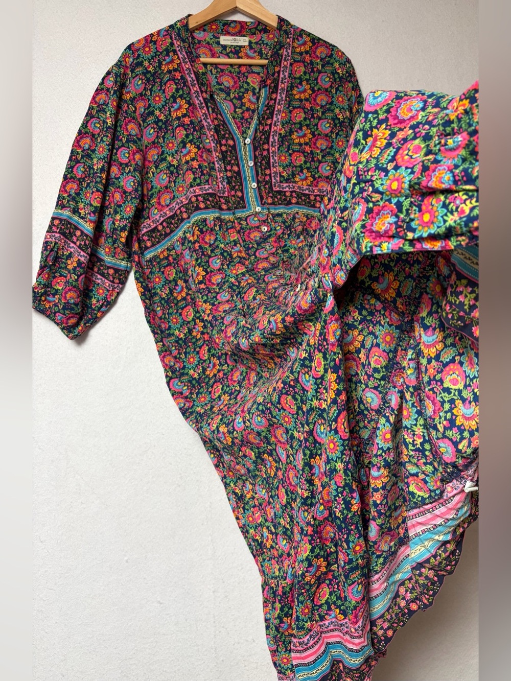 Natural Life XL Boho Floral Button Front Maxi Dress Tiered Ruffle Rayon Earthy - Picture 3 of 12